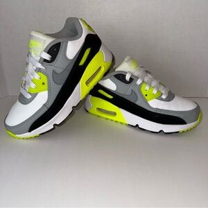 Nike Air Max 90 Volt Kids Unisex Sneakers White Gray Black Green Leather Size 1
